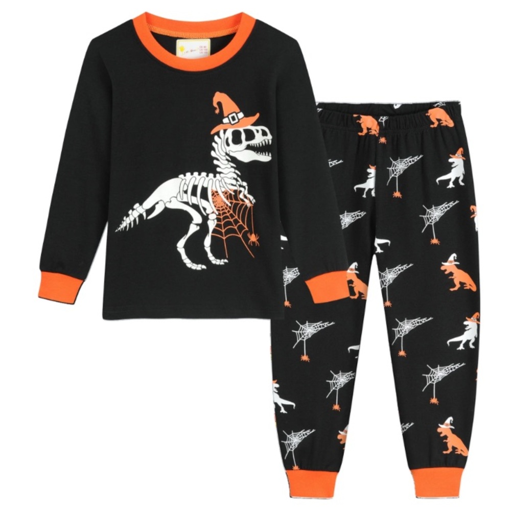 NWOT 🖤 KikizYe Boys Halloween Dinosaur Matching Pajamas Set 100% Cotton